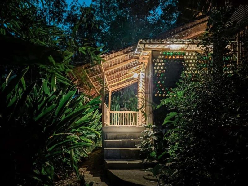Familienzimmer Terrasse außerhalb Eingang Lichter üppig