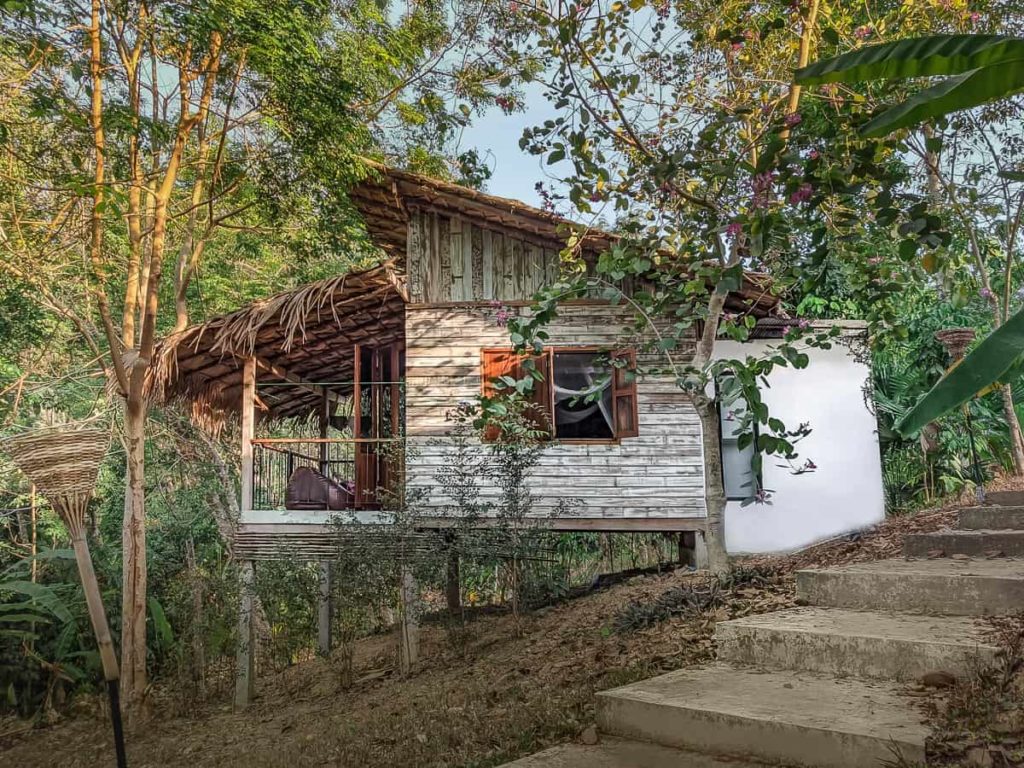 Deluxe double room outside garden trees