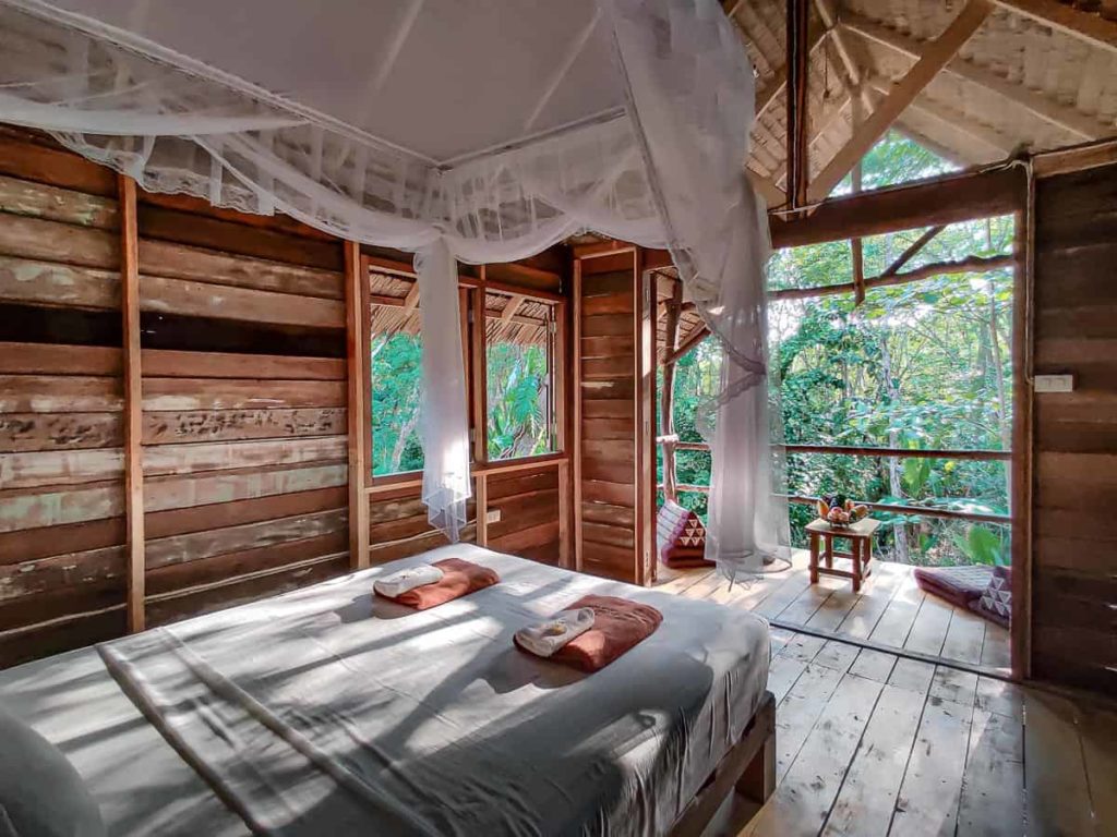 Double room view bed morning light